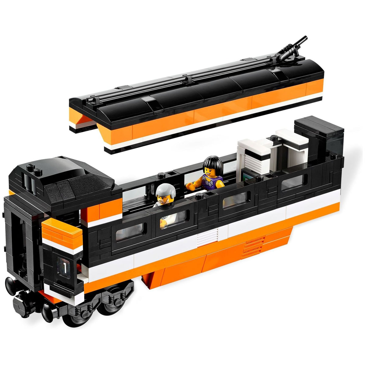 LEGO Creator Expert 10233 Horizon Express passenger car with roof removed showing the interior