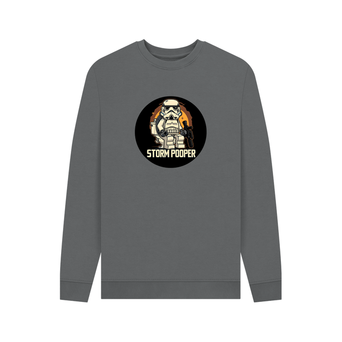 Slate Grey Storm Pooper - Exclusive Design Men's Organic Cotton Crew Neck Sweatshirt