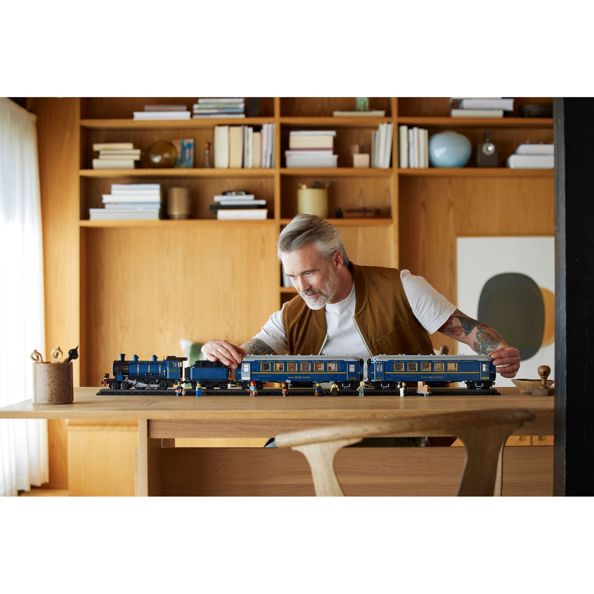 LEGO Ideas 21344 The Orient Express Train displayed on a shelf