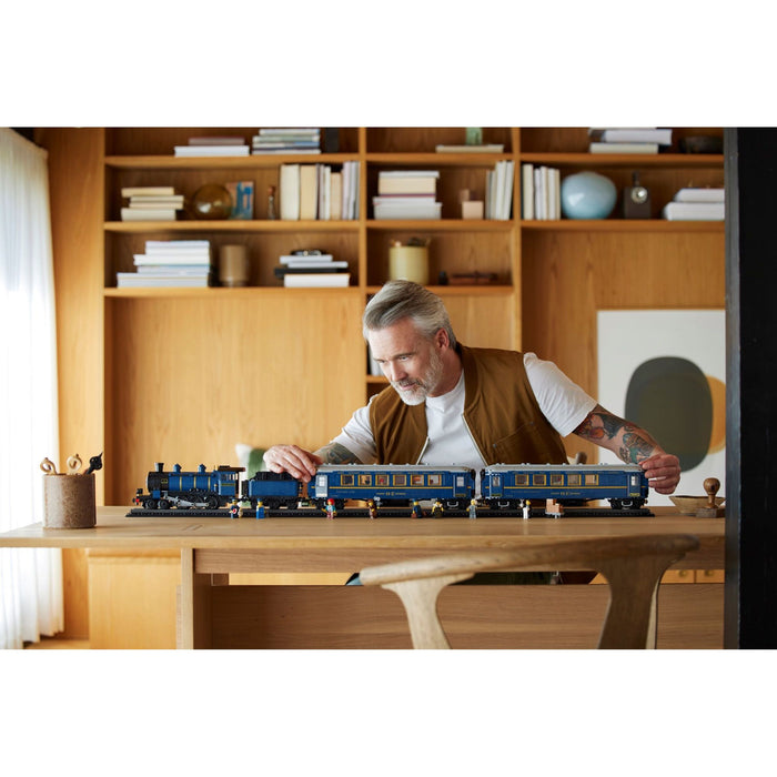 LEGO Ideas 21344 The Orient Express Train displayed on a shelf