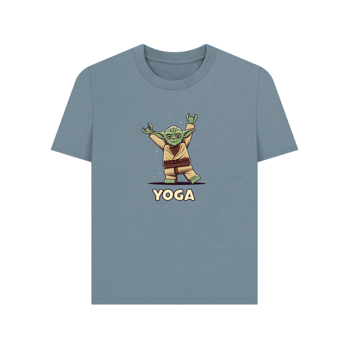 Stone Blue Ladies Yoga T-Shirt - Yoda doing Yoga