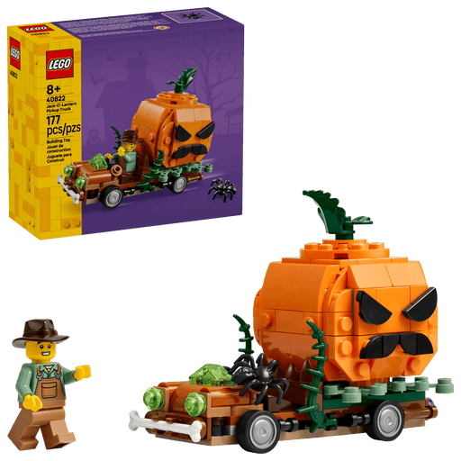 LEGO Seasonal 40822 Jack-O'-Lantern Pickup Truck box front with the built truck