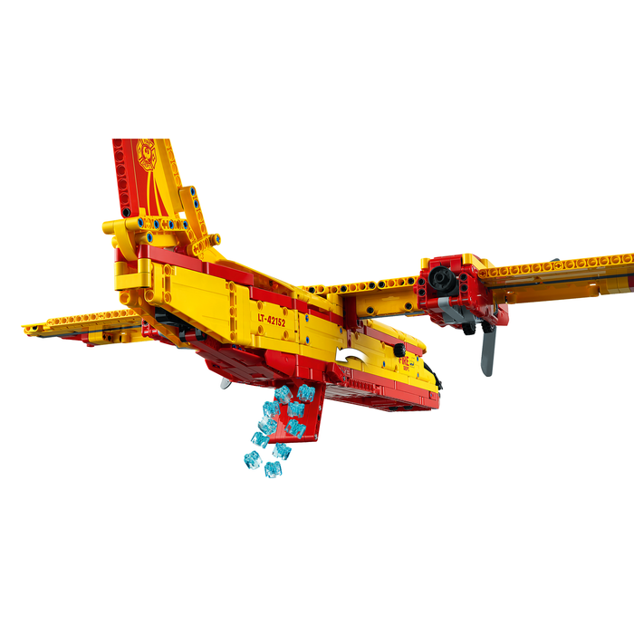 LEGO Technic 42152 Firefighter Aircraft opening hatch releasing water elements, view from below