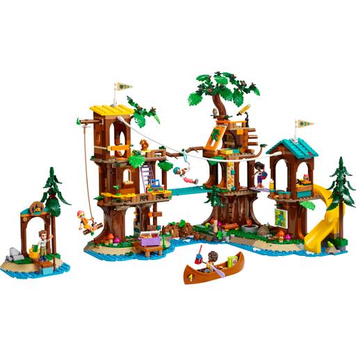 LEGO Friends 42631 Adventure Camp Tree House built tree house with canoe, zip line and mini-dolls
