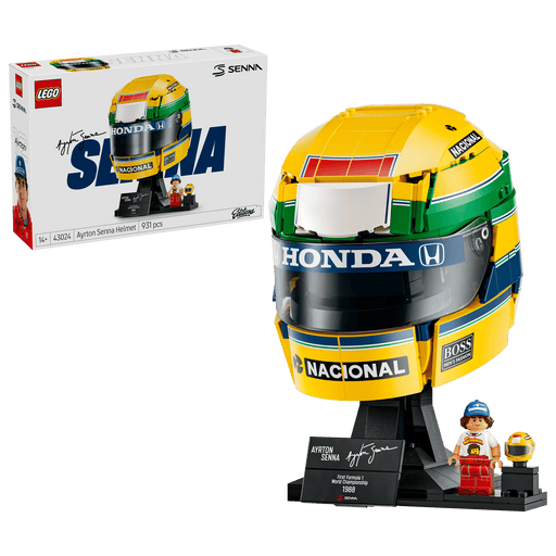 LEGO Editions 43024 Ayrton Senna Helmet box front with the built helmet