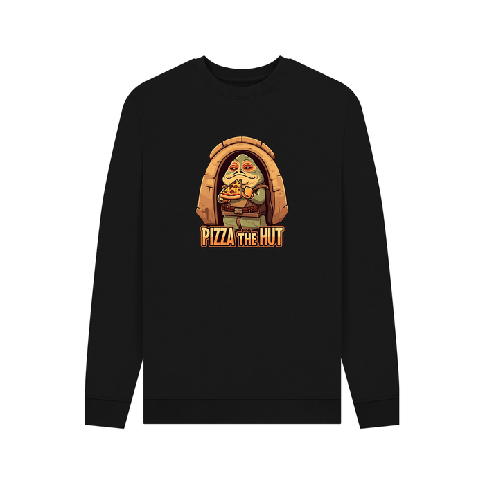 Black Pizza The Hut - Exclusive Design Men's Organic Cotton Crew Neck Sweatshirt