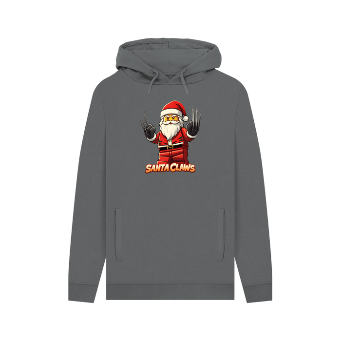 Slate Grey Santa Claws - Organic Cotton Men's Christmas Themed Hoodie