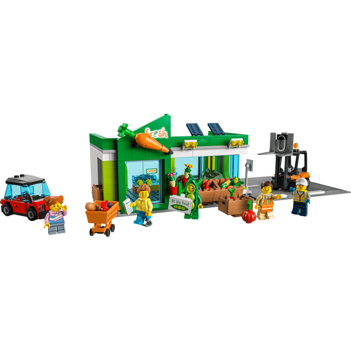 LEGO City 60347 Grocery Store built grocery store with vehicles and minifigures