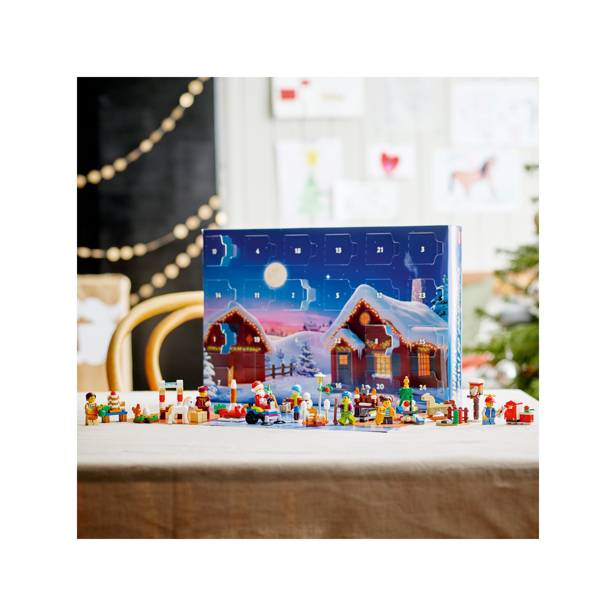 LEGO City 60352 Advent Calendar all 24 gifts and characters displayed