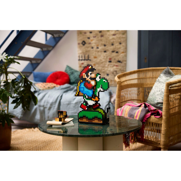 LEGO Super Mario 71438 Super Mario World: Mario & Yoshi displayed in a games room