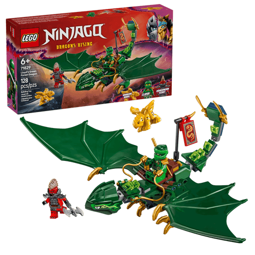 LEGO Ninjago 71829 Lloyd's Green Forest Dragon box front with the built dragon