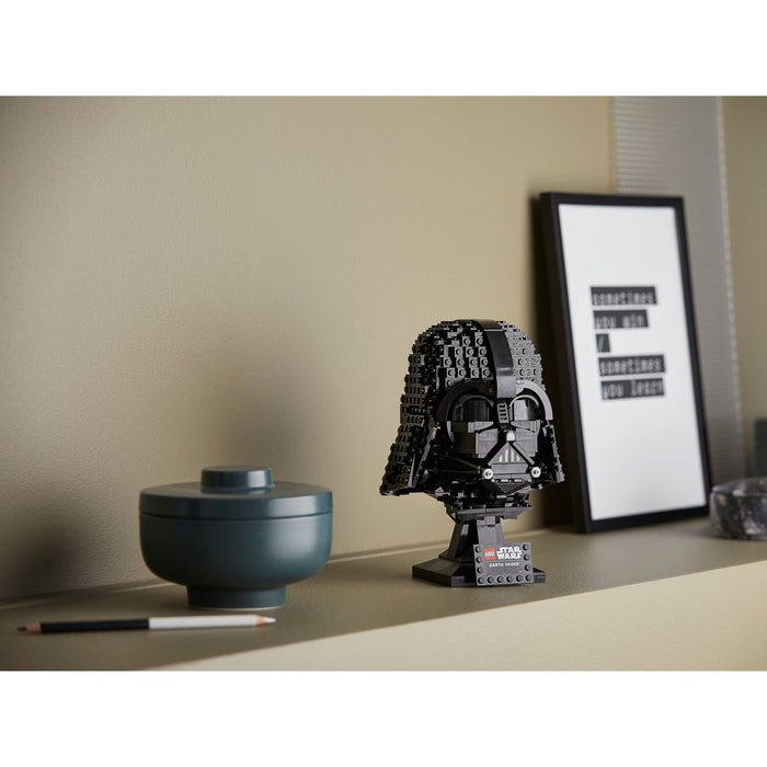 LEGO Star Wars 75304 Darth Vader Helmet displayed on a sideboard