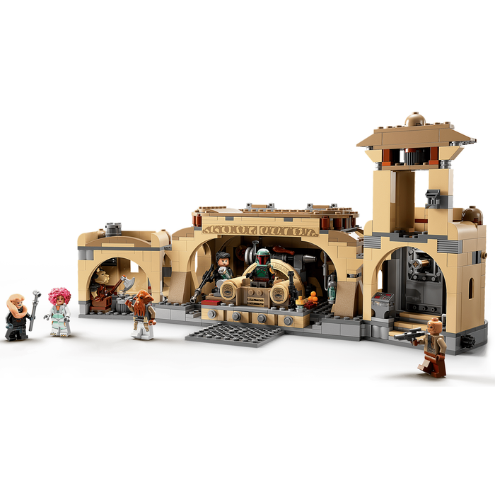 LEGO Star Wars 75326 Boba Fett's Throne Room interior with Boba Fett on the throne and Fennec Shand beside him