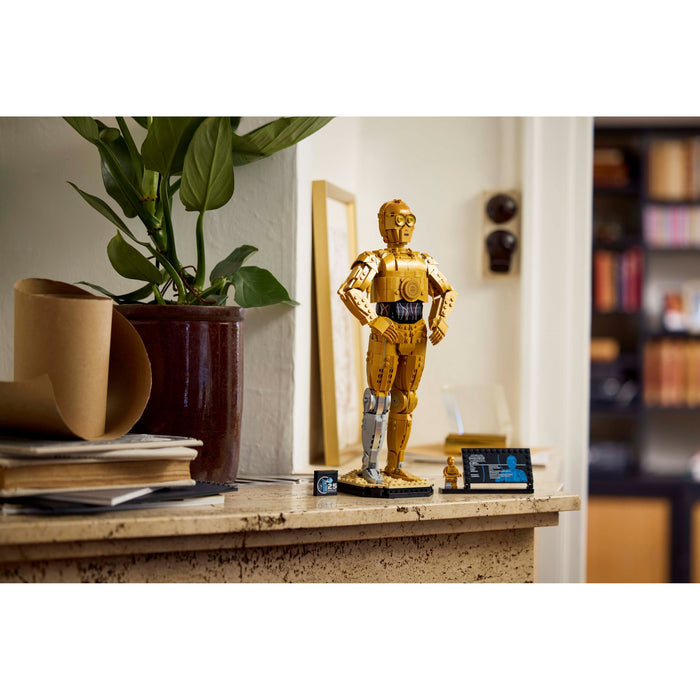 LEGO Star Wars 75398 C-3PO displayed on a sideboard