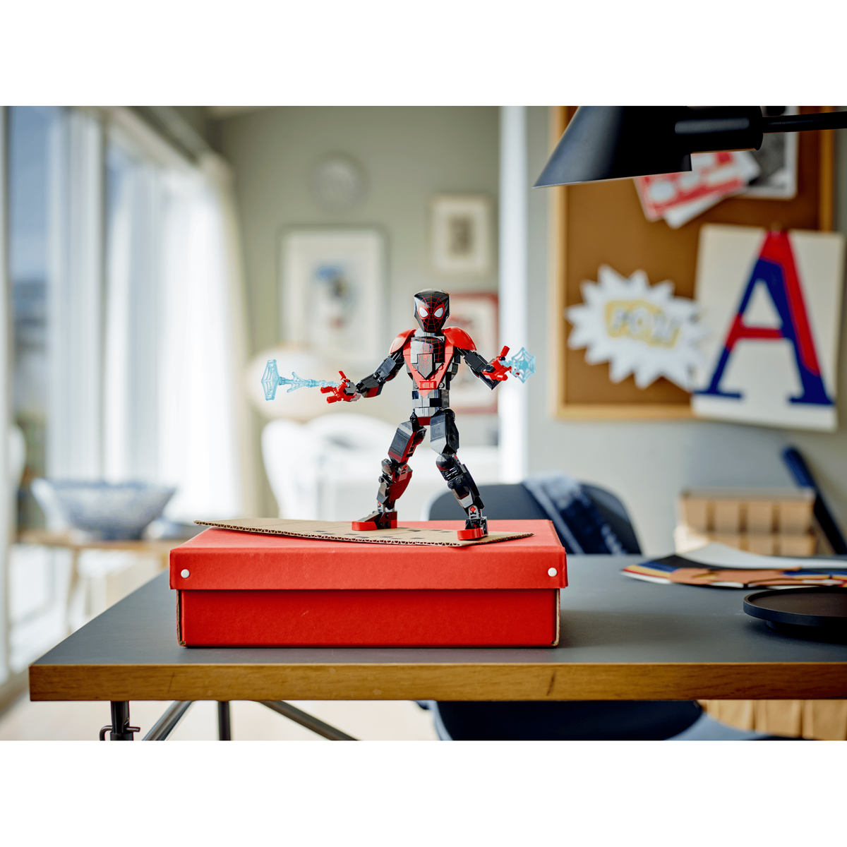 LEGO Marvel 76225 Miles Morales Figure displayed on a desk