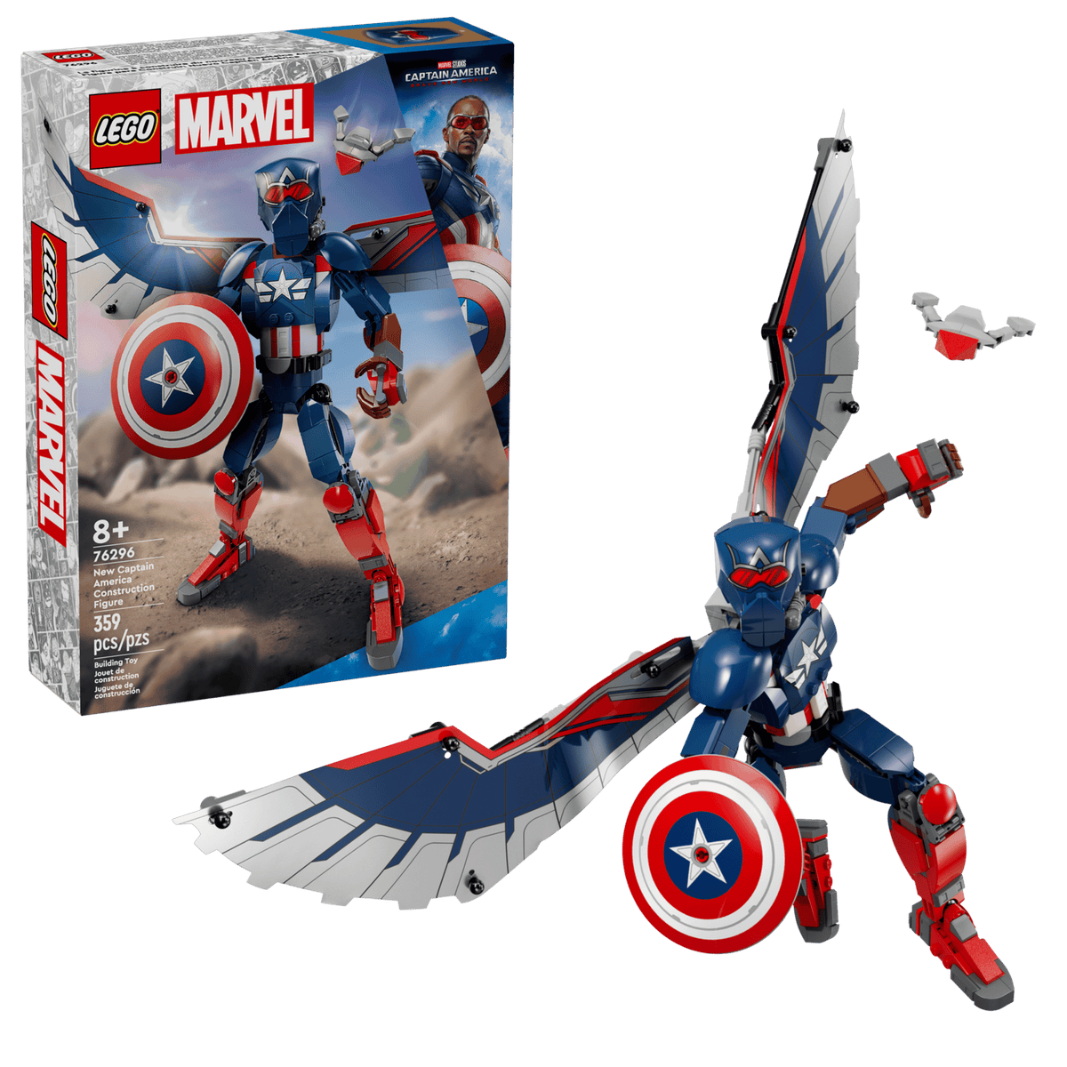 LEGO Marvel 76296 New Captain America Construction Figure box front with built figure