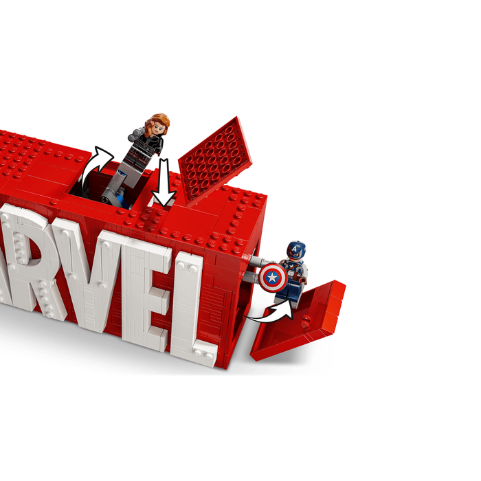 LEGO Marvel 76313 MARVEL Logo & Minifigures pop-out minifigure function