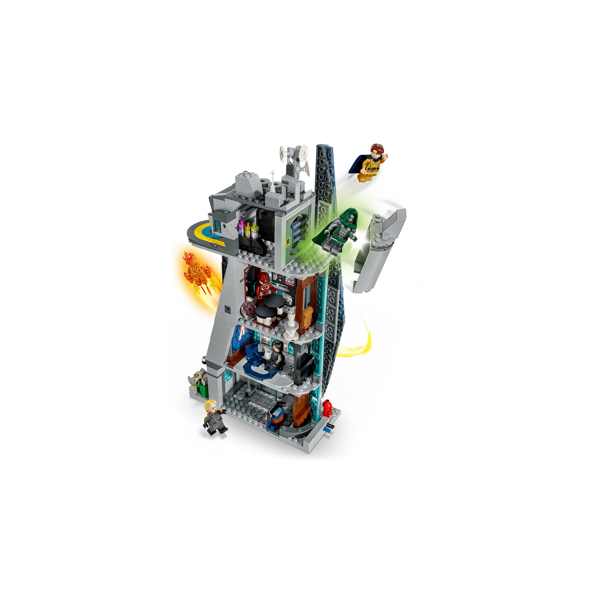 LEGO Marvel 76352 Avengers: Doomsday New Avengers Tower open back showing the four levels