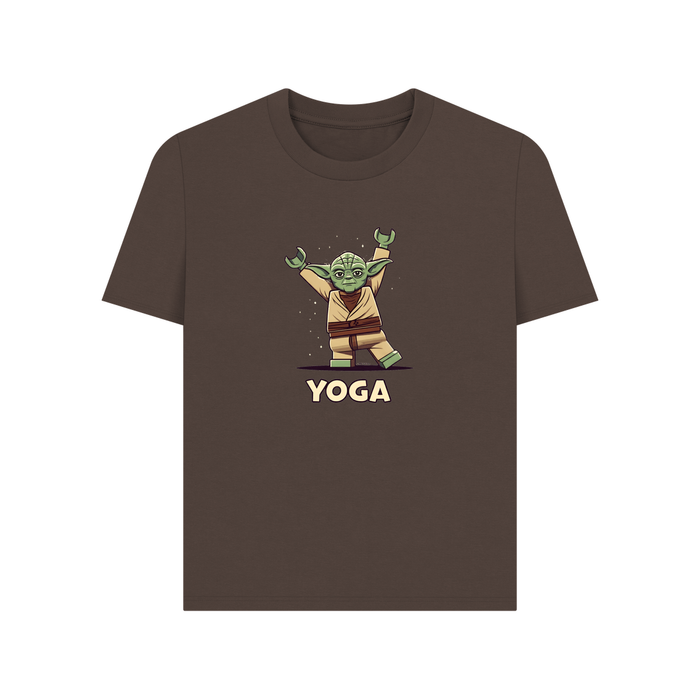 Chocolate Ladies Yoga T-Shirt - Yoda doing Yoga