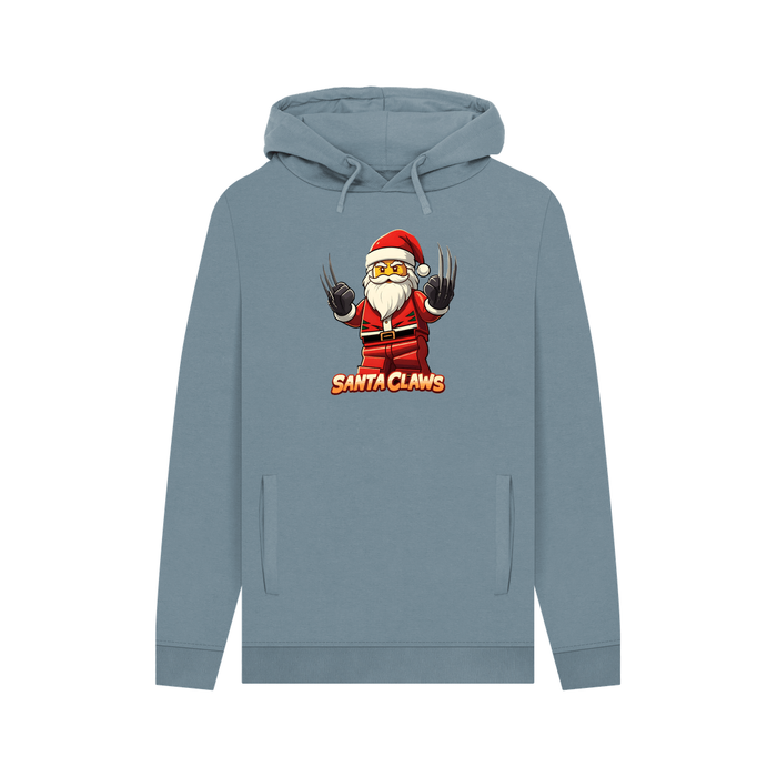 Stone Blue Santa Claws - Organic Cotton Men's Christmas Themed Hoodie