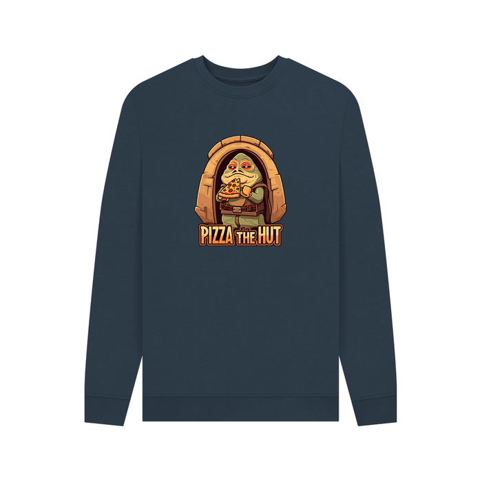 Navy Blue Pizza The Hut - Exclusive Design Men's Organic Cotton Crew Neck Sweatshirt