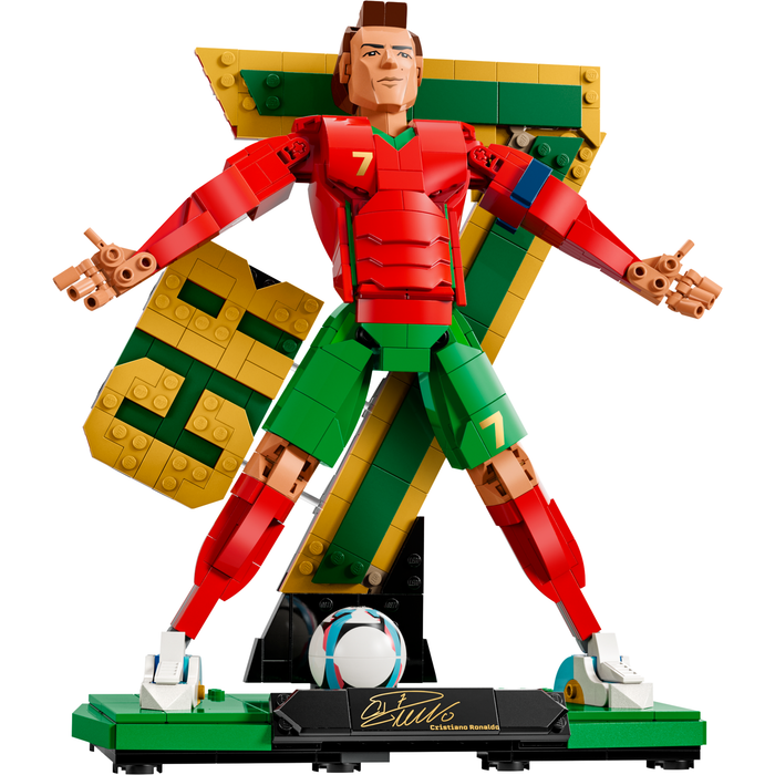 LEGO Editions 43016 Cristiano Ronaldo - Football Legend built figure in Siuuu celebration pose with CR7 backdrop