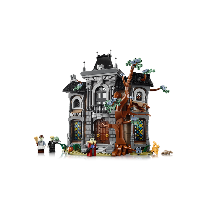 LEGO Icons 11383 Mayor Manor crooked facade with tree and minifigures