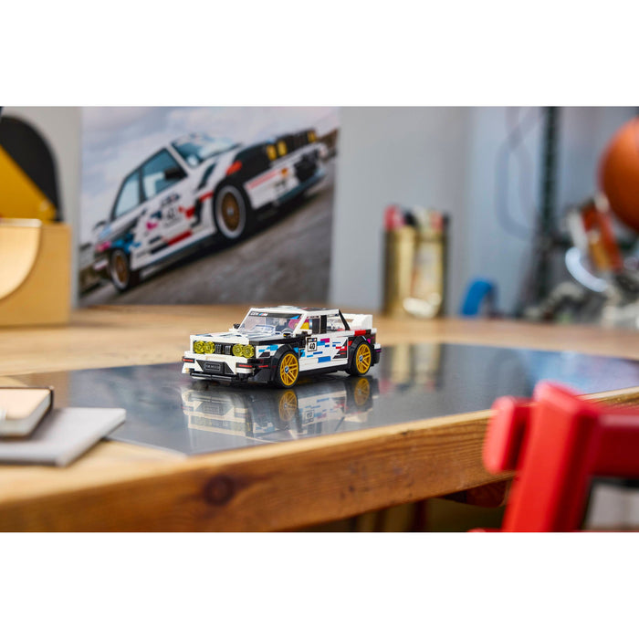 LEGO Speed Champions 77263 BMW M3 (E30) displayed on a shelf