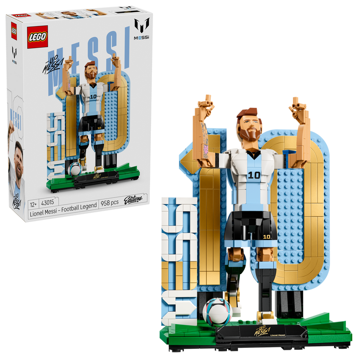 LEGO Editions 43015 Lionel Messi - Football Legend box front with built model