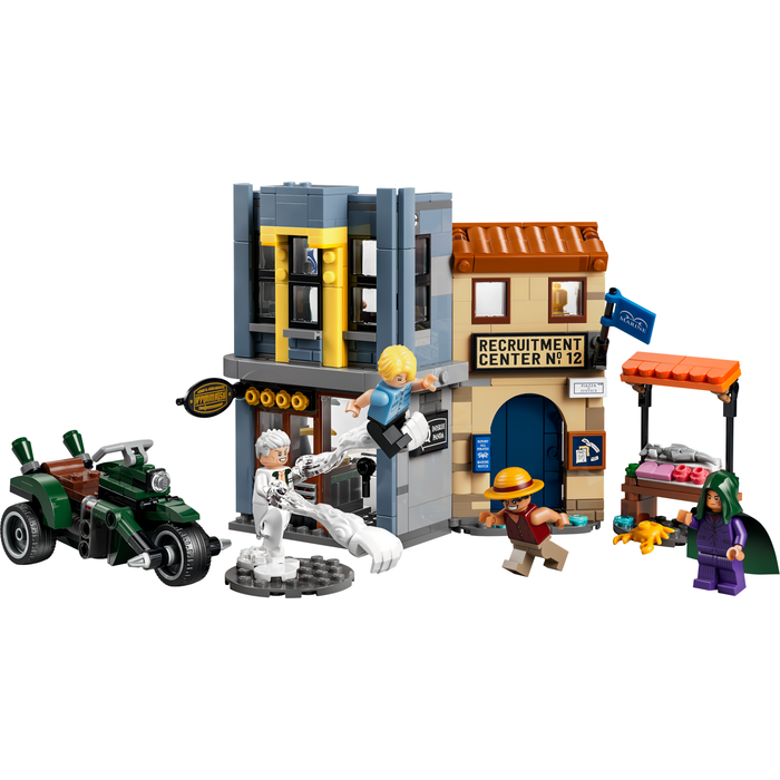 LEGO One Piece 75642 Showdown with Captain Smoker Loguetown market, Marine Office and Smoker's motorcycle