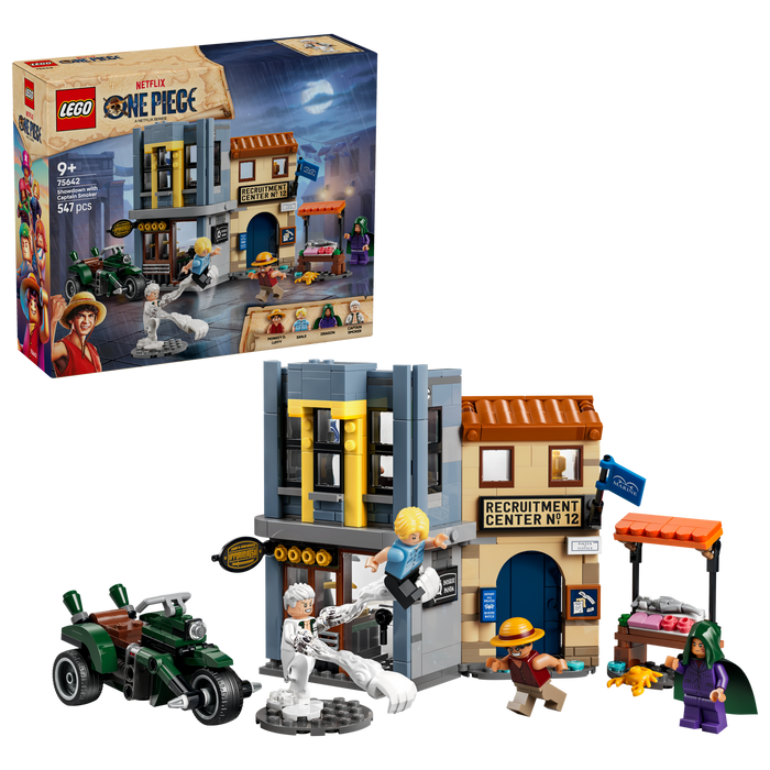 LEGO One Piece 75642 Showdown with Captain Smoker box front with the built market and minifigures