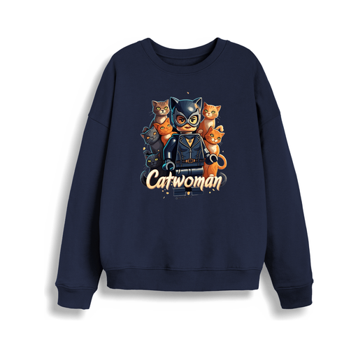 French Navy Cat Woman - Organic Cotton Oversized Ladies Jumper