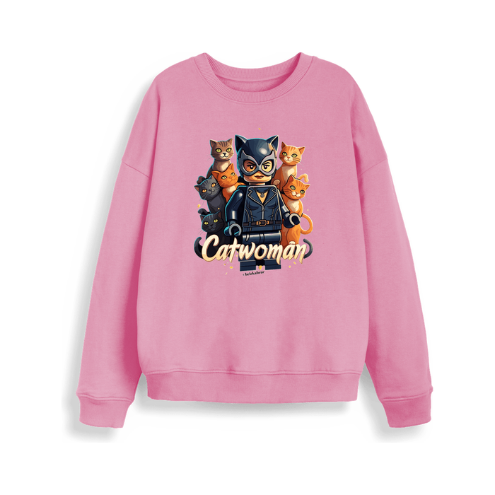 Bubble Pink Cat Woman - Organic Cotton Oversized Ladies Jumper