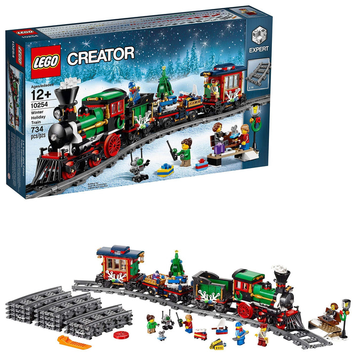 LEGO Creator Expert 10254 Winter Holiday Train box front with the built train and contents